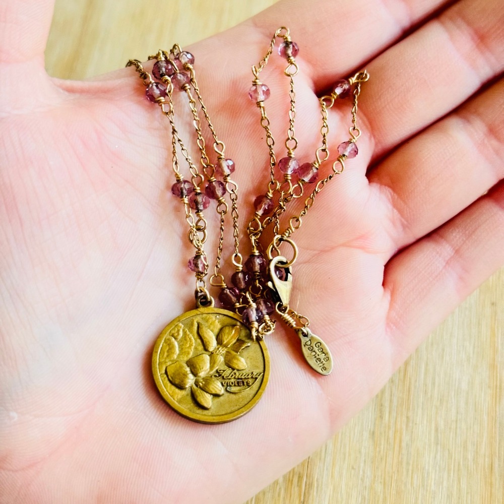 Gara Danielle February Violets Birthstone Necklace Amethyst Beaded Gold Filled